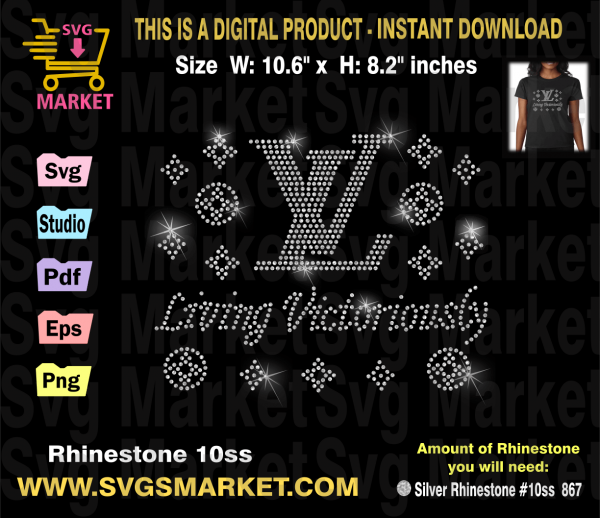 Living victoriously Rhinestone template SVG, Louis vuitton logo rhinestone svg.