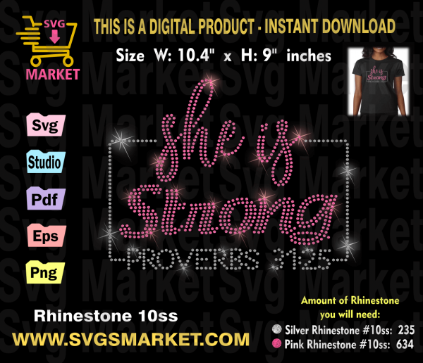 she is strong rhinestone svg