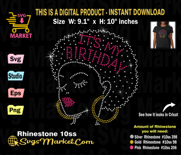 birthday rhinestone template svg