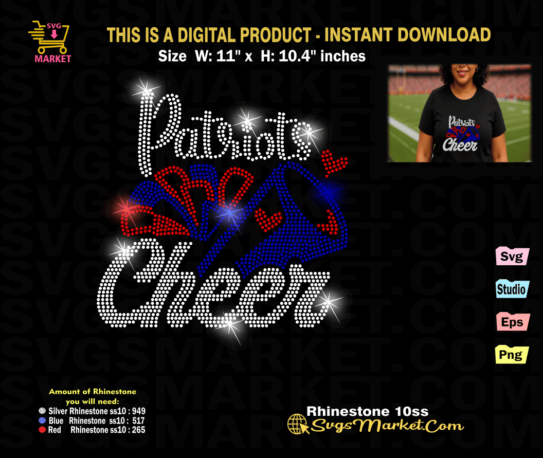 New England Patriots Bundle Rhinestone Template svg, patriots Transfer template bling Tshirt - Image 3