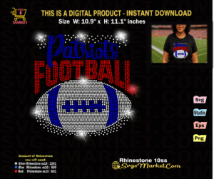 patriots cheer rhinestone template patriots football svg for cricut football bling rhinestone patriots girl png football fan png benito