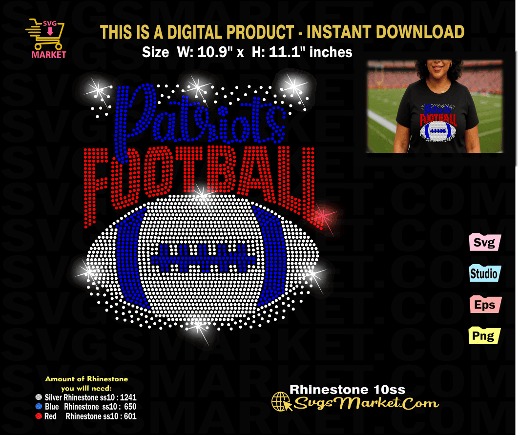 New England Patriots Bundle Rhinestone Template svg, patriots Transfer template bling Tshirt - Image 4
