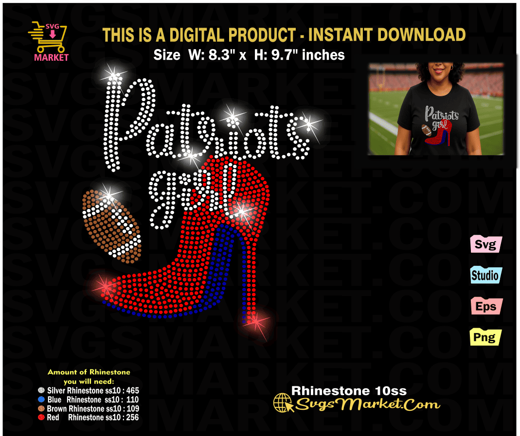 New England Patriots Bundle Rhinestone Template svg, patriots Transfer template bling Tshirt - Image 5